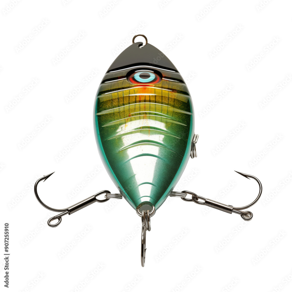 Obraz premium Colorful Fishing Lure With Triple Hooks Isolated On Transparent Background