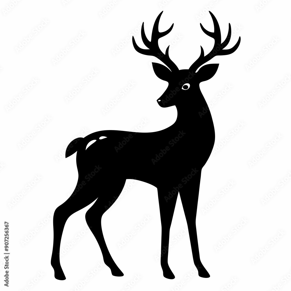 deer illustration, deer vector illustration, pet vector art, deers silhouette, animal vector icon, eps, Cartoon deer