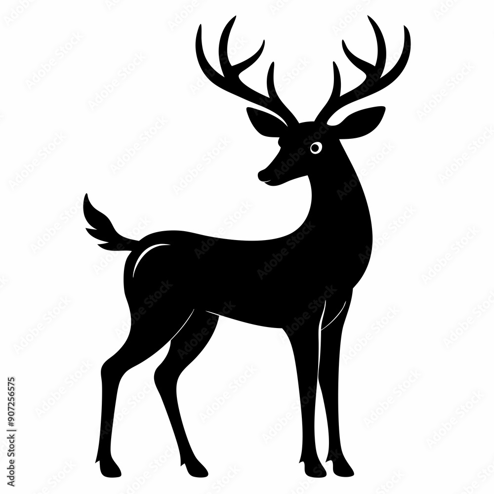 Obraz premium deer illustration, deer vector illustration, pet vector art, deers silhouette, animal vector icon, eps, Cartoon deer