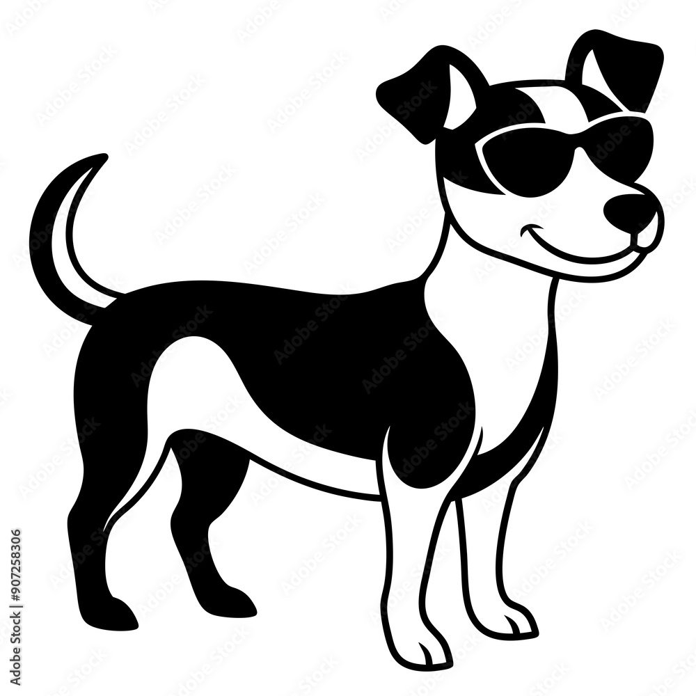 Fototapeta premium Dog with sunglasses, dog vector illustration, pet vector art, dogs silhouette, animal vector icon, eps, A Jack Russell terrier dog wearing sunglasses