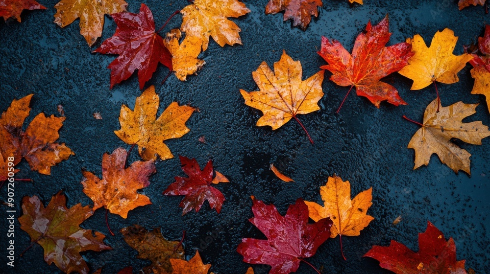 Vibrant Rain-Soaked Autumn Leaves: A Colorful Nature Scene Vibrant Rain-Soaked Autumn Leaves: A Colorful Nature Scene