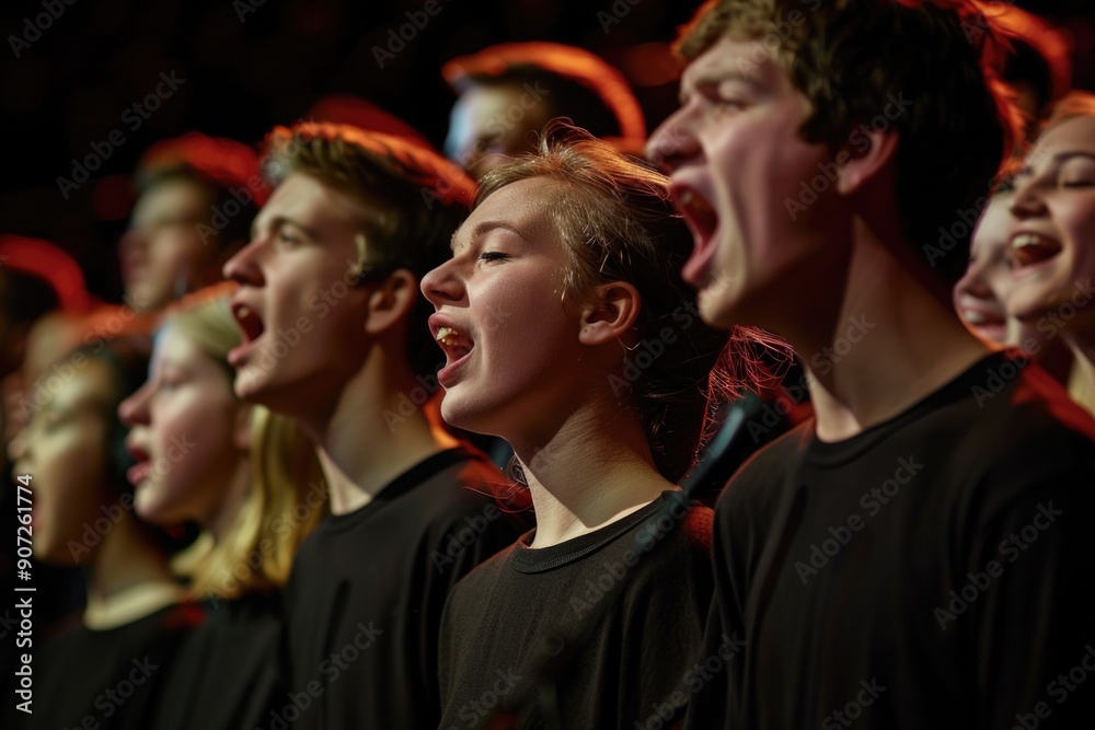 A group of people singing harmoniously together A group of people singing harmoniously together