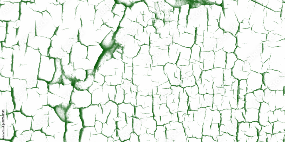 A green and white vintage vector of a cracked wall. background with cracks.  Scratched lines texture. White and green distressed grunge concrete wall pattern for graphic design. Peel paint crack.  