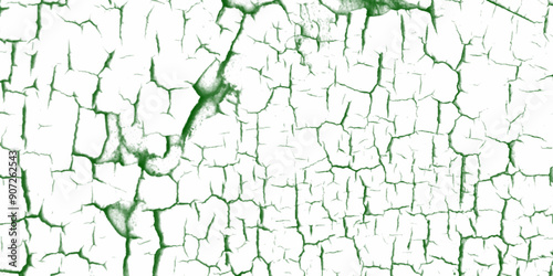 A green and white vintage vector of a cracked wall. background with cracks.  Scratched lines texture. White and green distressed grunge concrete wall pattern for graphic design. Peel paint crack.  