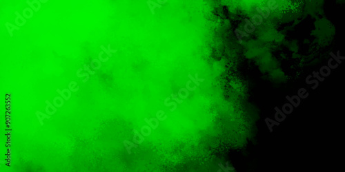 Abstract dynamic particles with soft green clouds on dark background. Green watercolor paper textured illustration with splashes, ,Green watercolor on paper background, abstract stone concrete.