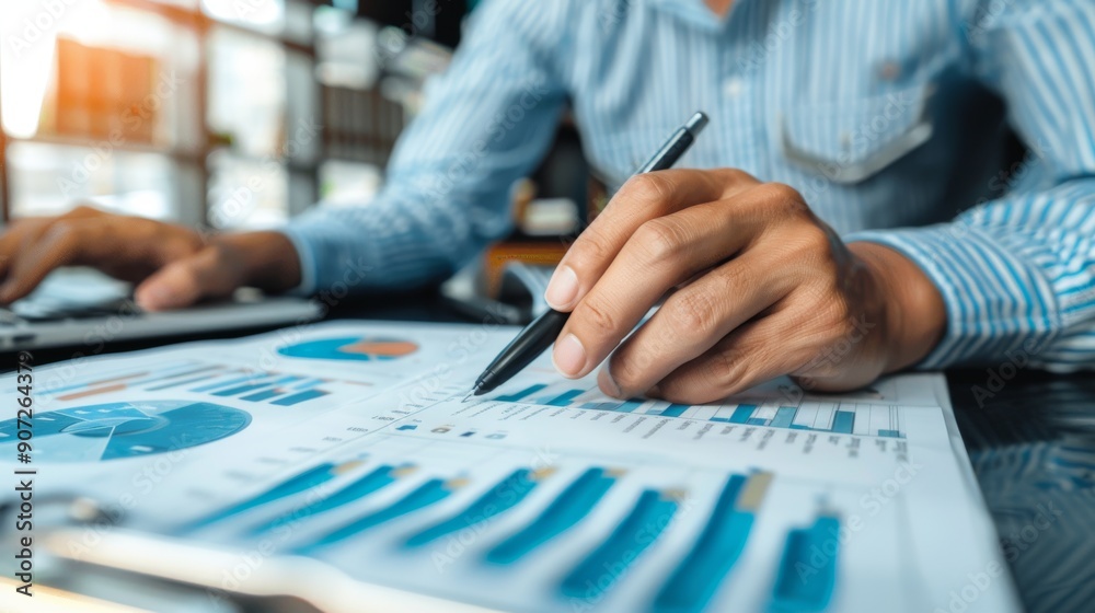 Stock market analysis, business, finance and investment. Finance analyst analyzing stock market trading graph, economic growth chart, planning and strategy, business investment with financial report Stock market analysis, business, finance and investment. Finance analyst analyzing stock market trading graph, economic growth chart, planning and strategy, business investment with financial report