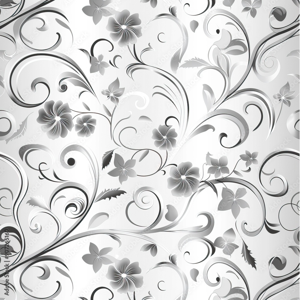 Cute silver floral pattern on a white background Cute silver floral pattern on a white background