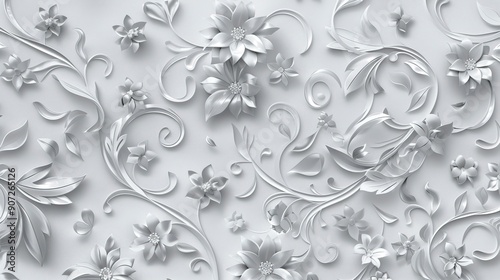 Cute silver floral pattern on a white background 