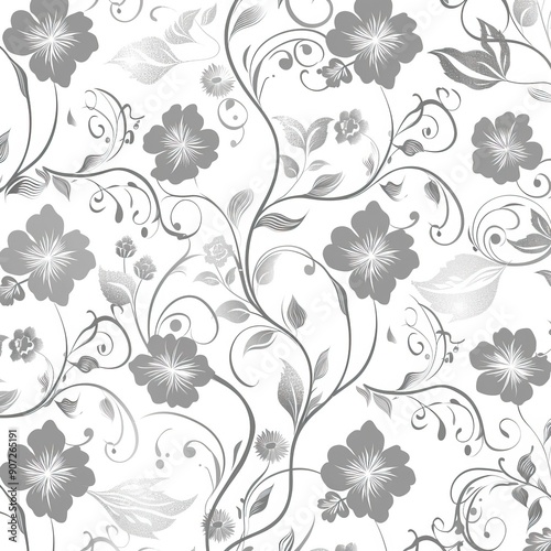 Cute silver floral pattern on a white background 