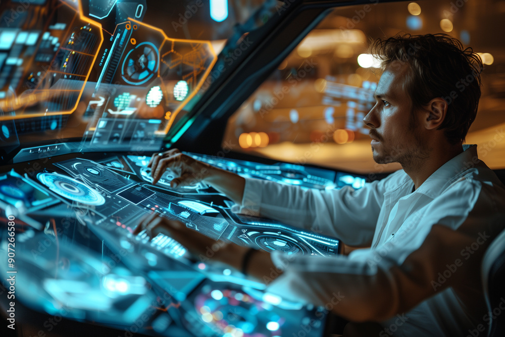 Automotive manager working on electric car technology Automotive manager working on electric car technology