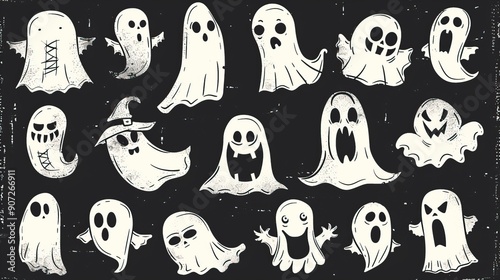 Doodle cute ghosts Haloween great collection
