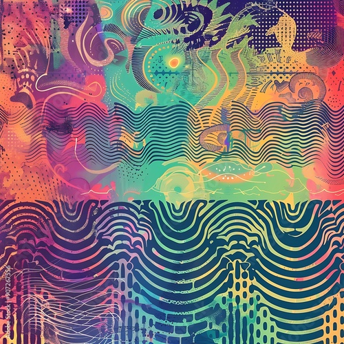 Trippy Patterns and Sound Waves on a Muted Grunge Surface for an Alternative Music Festival Poster..