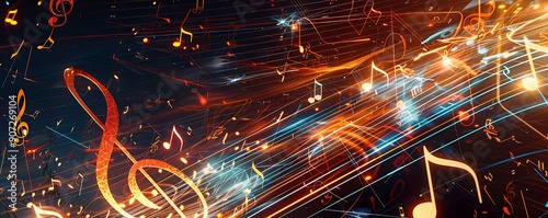 Abstract Patterns and Glowing Musical Notes for a Modern Album Cover..