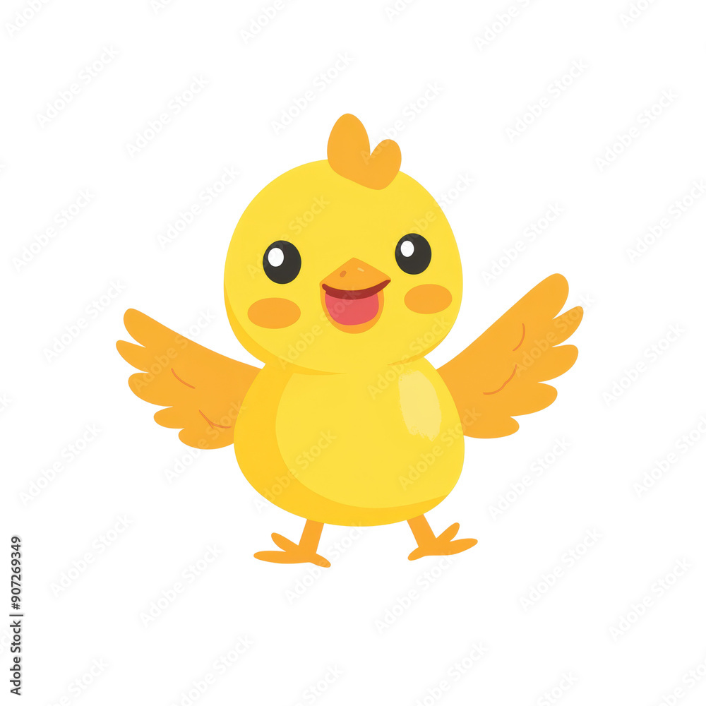 A cartoon chicken with its wings spread open and a smile on its face A cartoon chicken with its wings spread open and a smile on its face