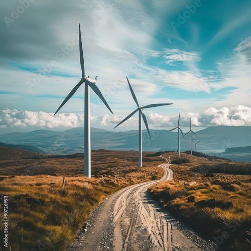 A wind turbine harnesses wind energy to generate electricity, providing a clean and sustainable power source for a greener environment. photo