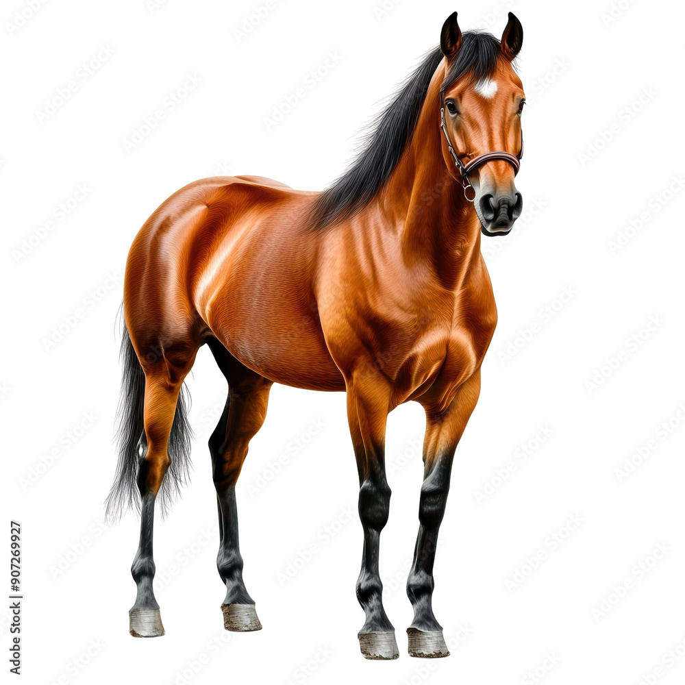 Obraz premium A brown horse stands in front of a white background