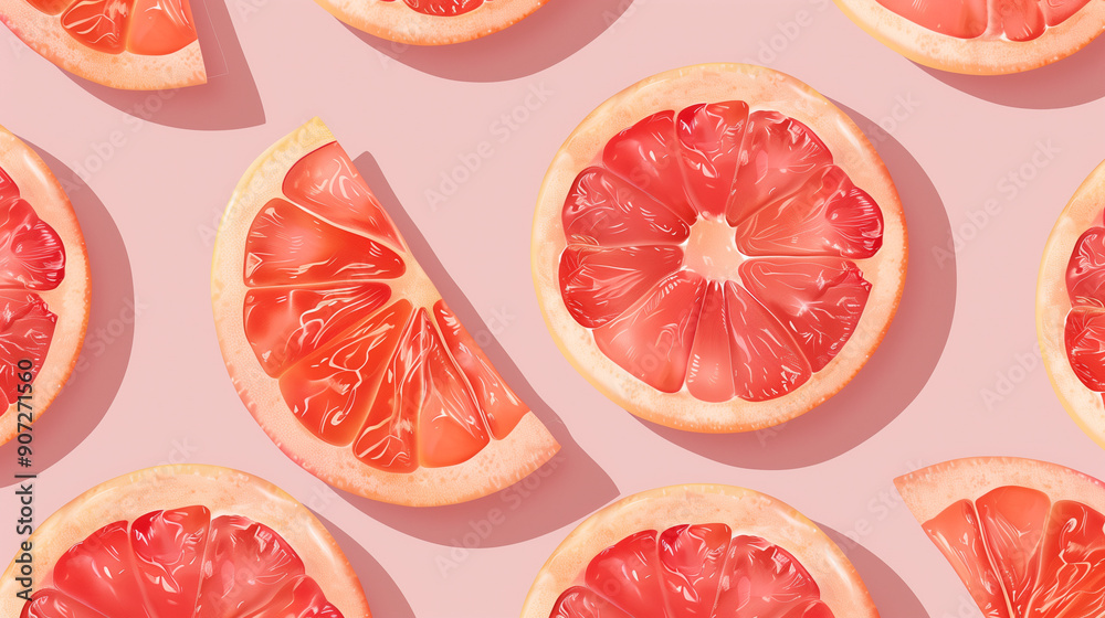 Grapefruit Illustrations on Pink Background Grapefruit Illustrations on Pink Background