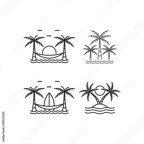 coconut trees beach relax line minimal logo design vector