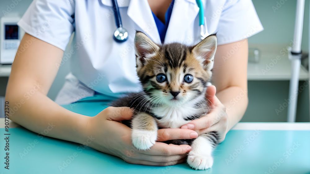 Adorable kitten with veterinarian, kitten with vet, kitten at vet clinic, ai generated Adorable kitten with veterinarian, kitten with vet, kitten at vet clinic, ai generated