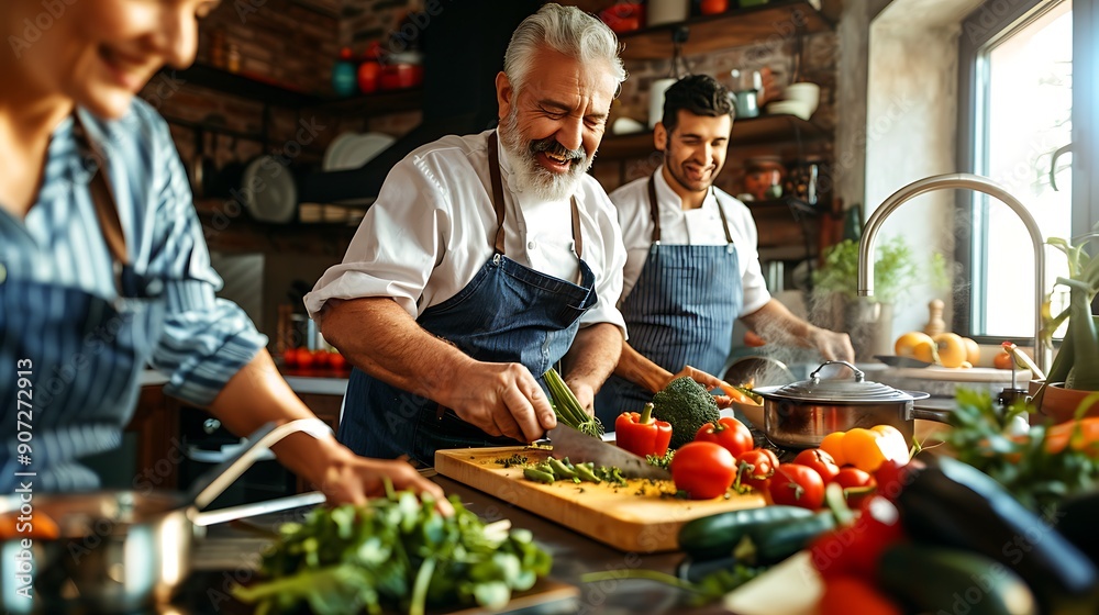 Middle-Aged Friends Enjoying Culinary Class and Cooking Together Middle-Aged Friends Enjoying Culinary Class and Cooking Together
