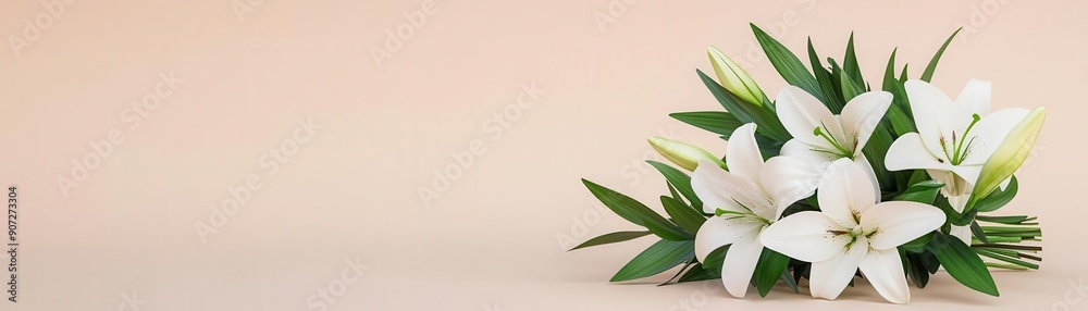 Minimalist bouquet with white lilies and greenery, arrangement, modern wedding
