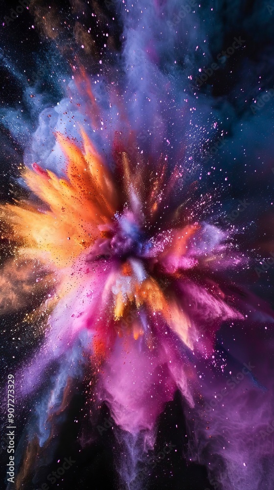 Explosion of coloured powder on black background Explosion of coloured powder on black background