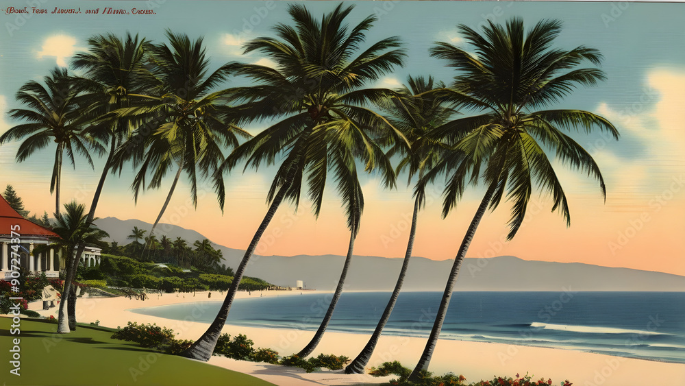 Obraz premium Old and vintage photo card of beach, vintage vibe photo card of beach, ai generated