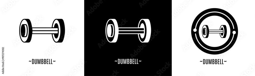 Dumbbell logo set. Collection of black and white logos. Stock vector. Dumbbell logo set. Collection of black and white logos. Stock vector.