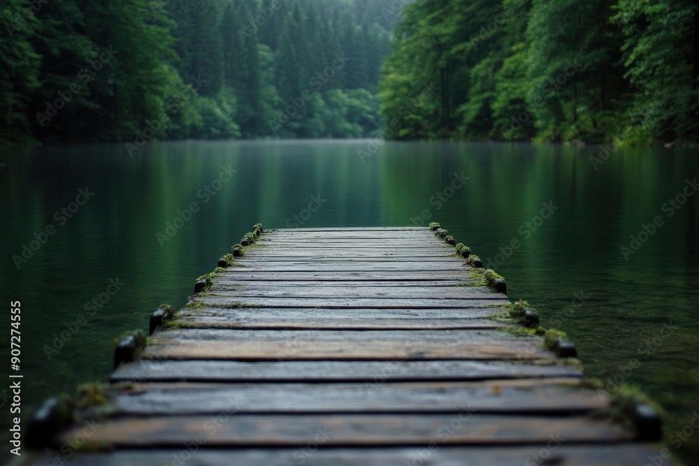custom made wallpaper toronto digitalSerene wooden pier extending into tranquil lake surrounded by lush greenery, perfect for relaxation and nature appreciation.