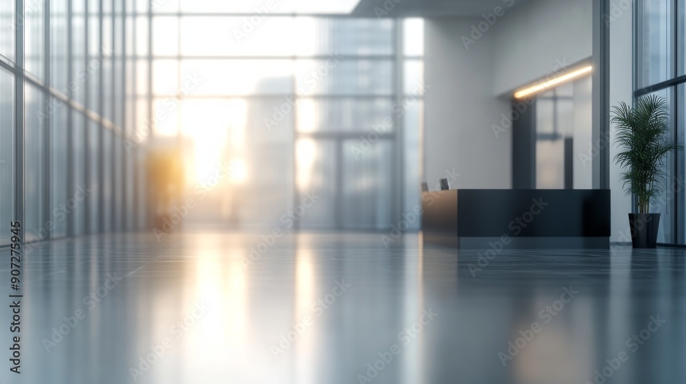 Modern Office Lobby with a Black Counter Modern Office Lobby with a Black Counter
