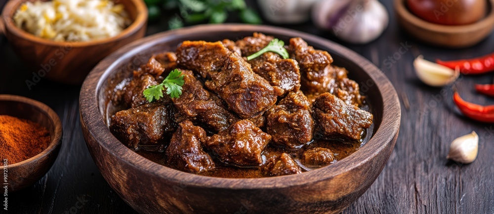 Spicy Beef Stew in Wooden Bowl Spicy Beef Stew in Wooden Bowl