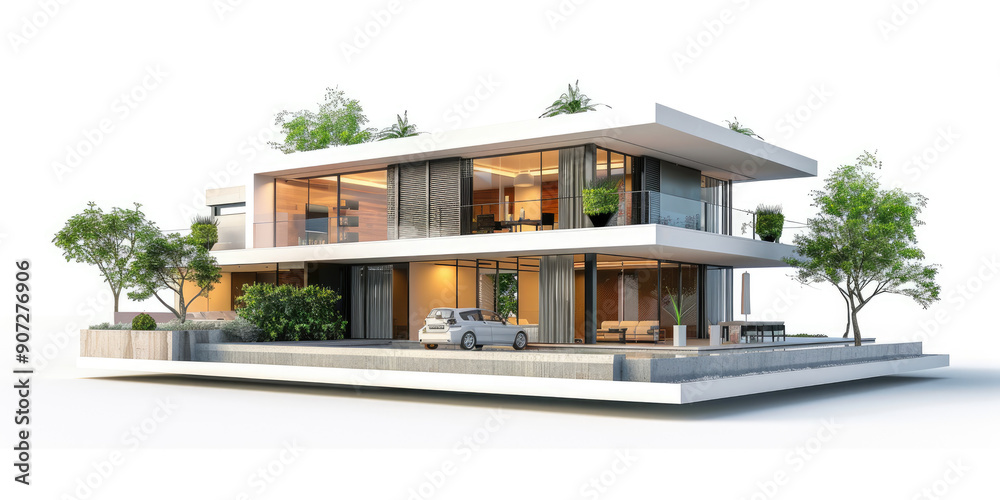 Isolated Modern Villa on Transparent Background Isolated Modern Villa on Transparent Background
