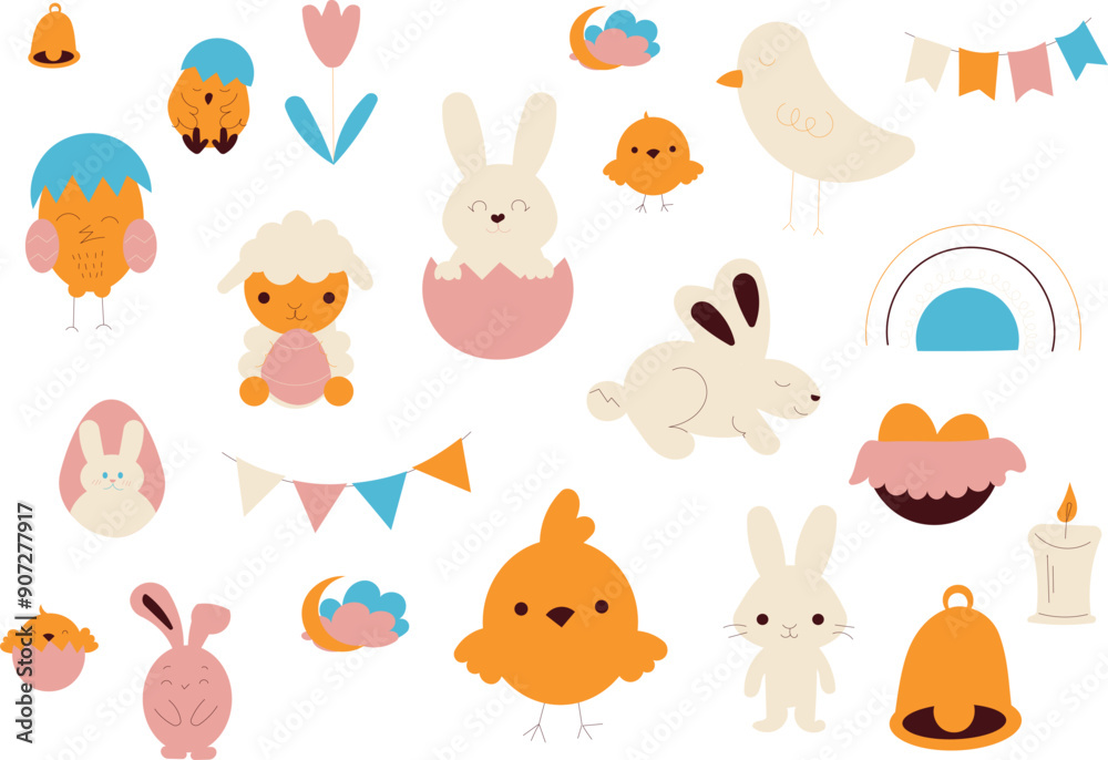 Naklejka premium set of easter rabbits and eggs