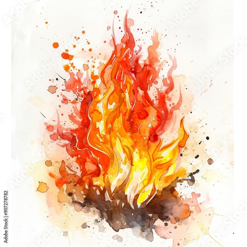 fire painted in watercolor style