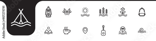 camping kits icon set collection design vector