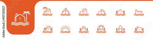 coast building line set icon design vector