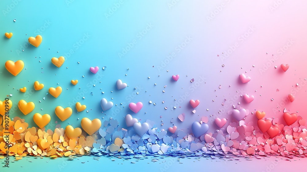 Fototapeta premium Colorful Heart Shapes on a Gradient Background