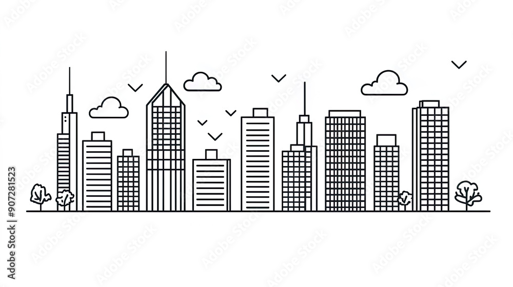 Fototapeta premium minimalist line art of city skylines