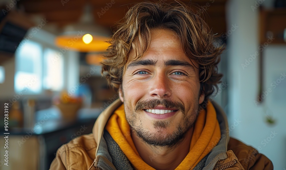 A handsome young man is taking a selfie indoors at home with a smartphone, smiling at the camera. A handsome young man is taking a selfie indoors at home with a smartphone, smiling at the camera.
