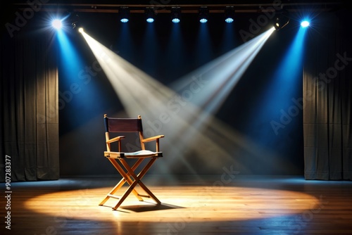 Wallpaper Mural A empty theater stage with spotlight shining down, script and chair in the foreground, captures the essence of performance, creativity, and passion for the arts. Torontodigital.ca
