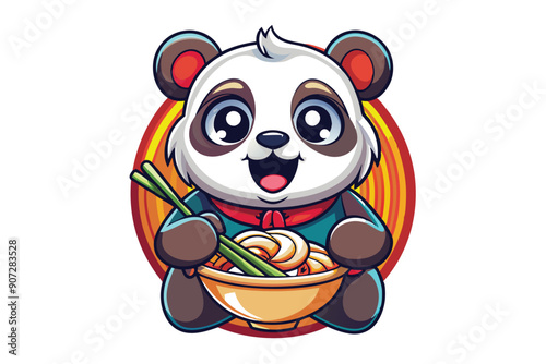 A Cute Panda Eating Noodles with Chopsticks