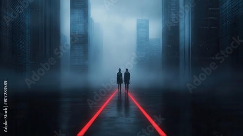 Wallpaper Mural Girls building a robot, cyberpunk cityscape, glowing holograms, hightech tools, 3D rendering Torontodigital.ca