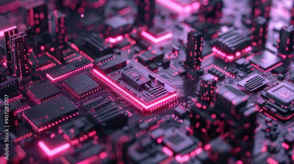 Futuristic Circuit Board with Glowing Pink Lines Futuristic Circuit Board with Glowing Pink Lines