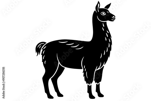 
Lama Silhouette,  Vector of lama standing side view black silhouette


