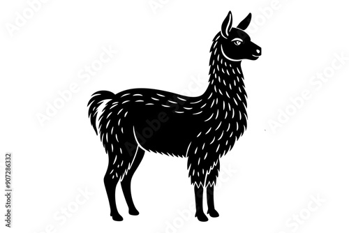 
Lama Silhouette,  Vector of lama standing side view black silhouette


