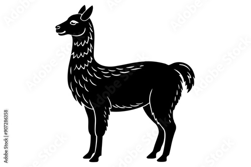 
Lama Silhouette,  Vector of lama standing side view black silhouette


