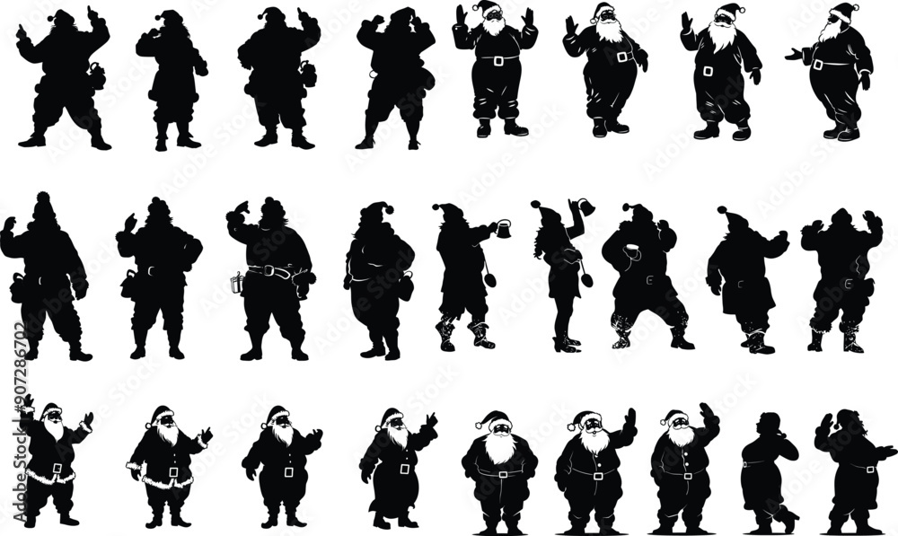 Naklejka premium Christmas Silhouettes of Santa Claus in Various Poses for Holiday Designs