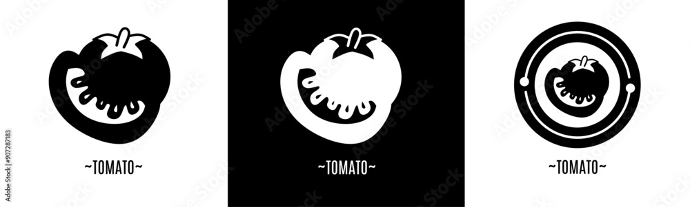 Tomato logo set. Collection of black and white logos. Stock vector. Tomato logo set. Collection of black and white logos. Stock vector.