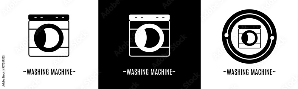 Washing machine logo set. Collection of black and white logos. Stock vector.