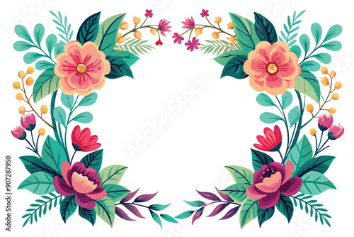 Colorful Floral Wreath with Pink, Yellow, and Purple Flowers